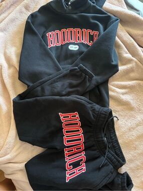 Black Hoodie & Joggers Set - Black with Red Logo